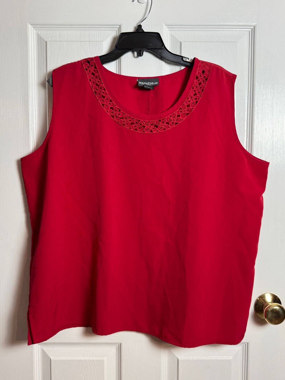 Notations 22W Red Sleeveless Blouse Plus Size Decorative Neckline